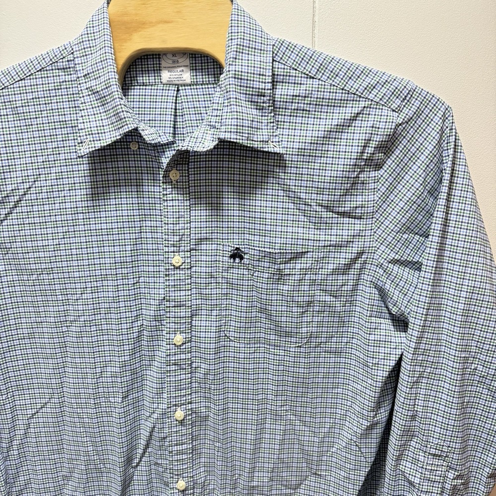 Brooks Brothers Shirt‎ Performance Blue Green Gingham Check Men's Size XL